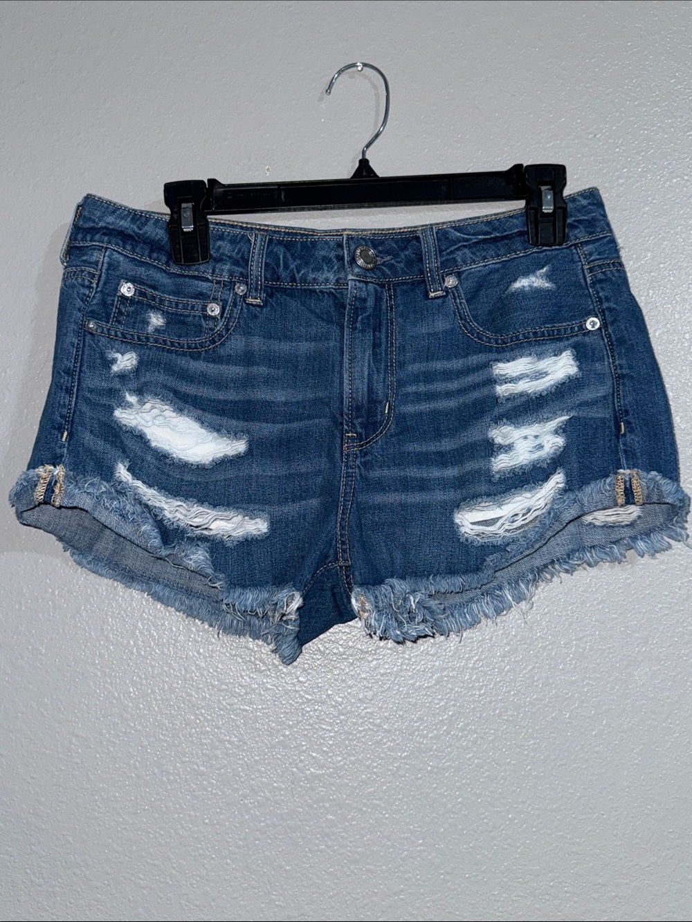 American Eagle Outfitters tomgirl shortie Distressed Dark Blue Denim Shorts
